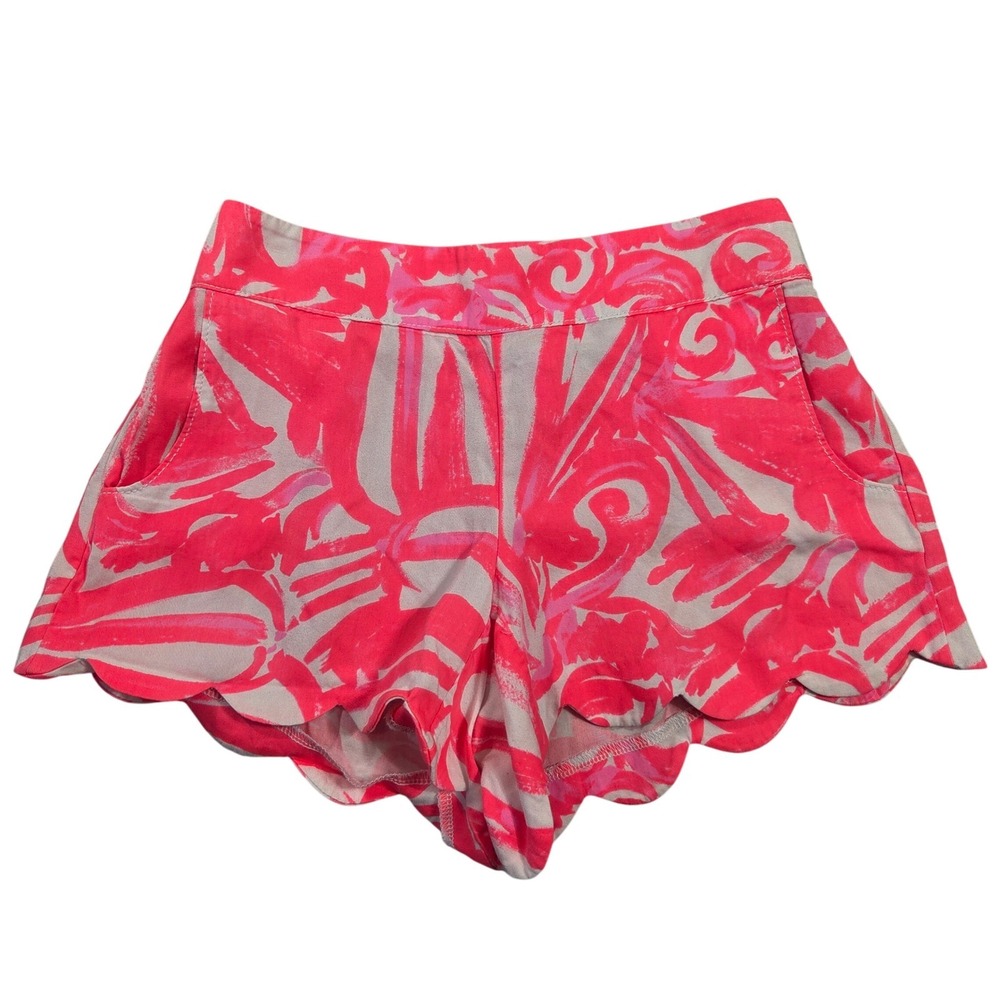 Lilly Pulitzer Buttercup Scallop Hem Pull On Shorts Pink Abstract S Preppy Boho